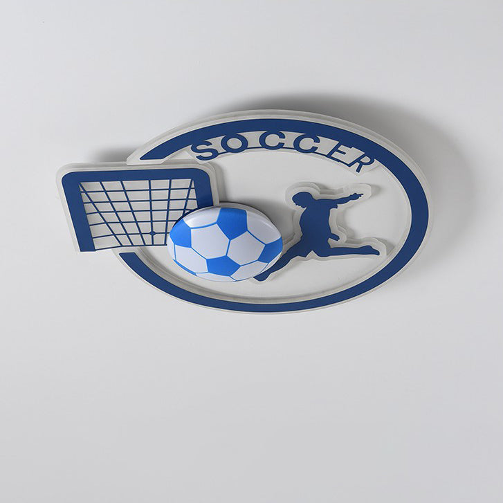 Contemporary Creative Kids Round Basketball Football Iron Acrylic LED Flush Mount Ceiling Light for Bedroom Playroom Sports Decor Kids Lighting Fixture Top Rated Children’s Room Ceiling Lamp