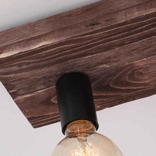 Retro Solid Wood 3-Light Flush Mount Ceiling Light with Glass Lampshade