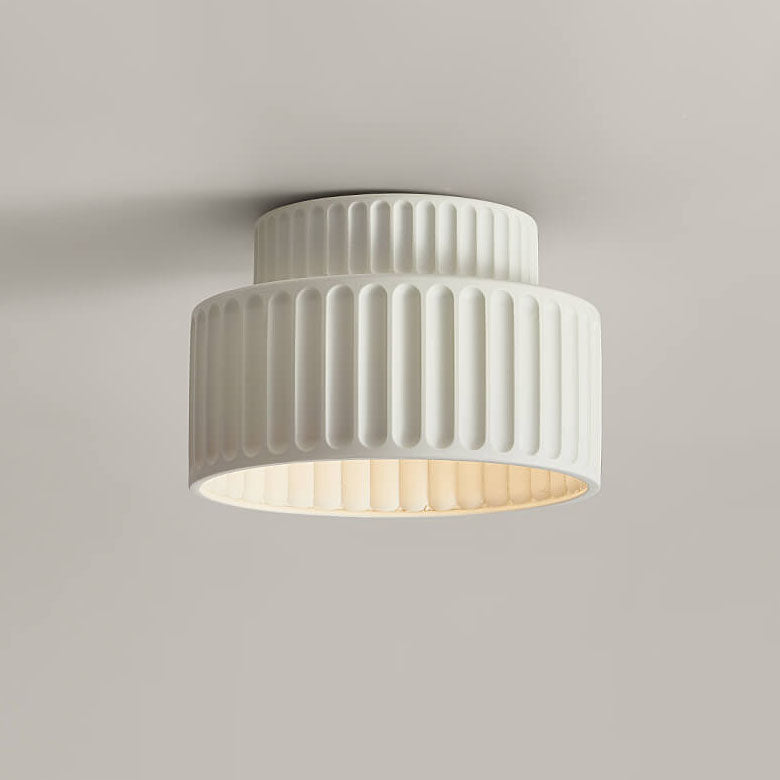 Contemporary Nordic Cream Stripe Hand-Sculpted Resin Flush Mount Ceiling Light for Entryway