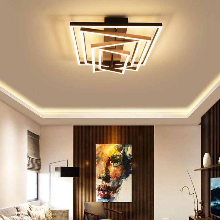 Modern Minimalist LED Flush Mount Ceiling Light - Aluminum Finish Multi-layer Rectangular Frame for Living Room