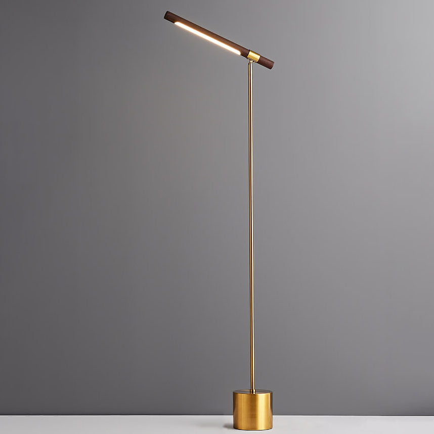 Nordic Minimalist Walnut Wood Grain LED Floor Lamp - Cylindrical Hardware Base, Modern Lighting for Living Room, Stylish Decor, Eco-Friendly Design