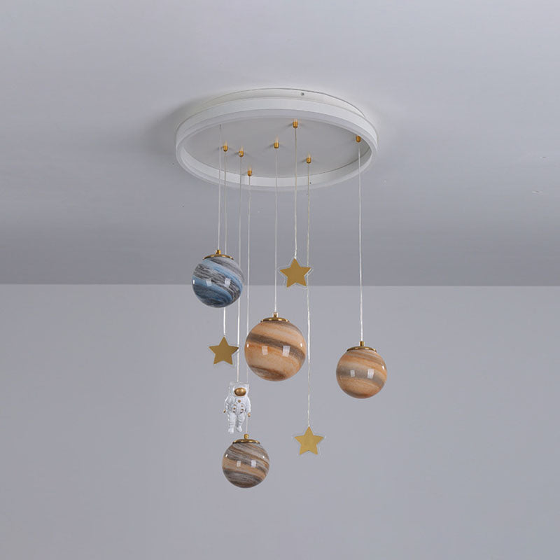 Contemporary Scandinavian Space Planet Acrylic Glass Round Shade LED Kids Flush Mount Ceiling Light for Bedroom, Kids Lighting, Scandinavian Design, Space Theme Decor, Modern Flush Mount Light, Acrylic Ceiling Fixture, LED Kids Room Light, Playroom Lighti