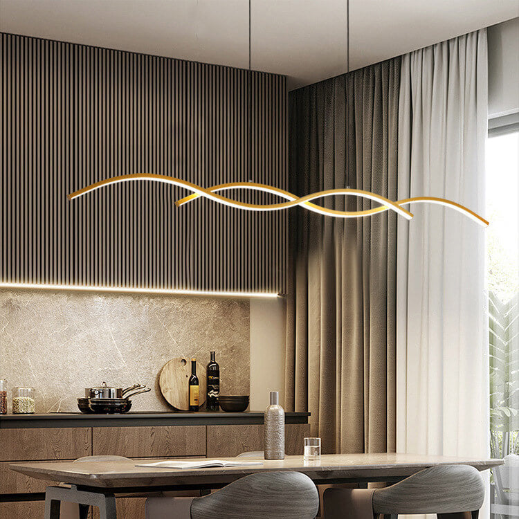 Nordic Minimalist LED Wave Design Island Chandelier - Modern Strip Light
