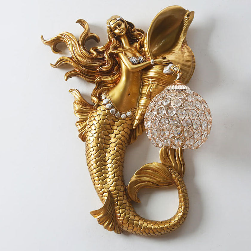 Modern Resin Mermaid Crystal Wall Sconce Lamp 1-Light