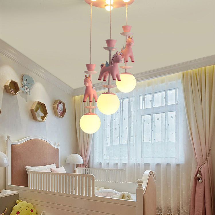Modern Art Deco Kids Flush Mount Ceiling Light - Iron Resin Glass Round Base, 1/3/5 Light - Stylish Bedroom Lighting Fixture, Horse Theme, Vintage Inspired, Unique Decorative Light for Children's Rooms, Stylish Interior Illumination, Decorative Flush Moun
