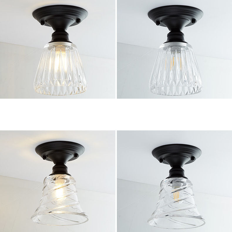 Contemporary Nordic Iron Glass Floral Round Geometry Semi-Flush Mount Light for Living Room & Bedroom