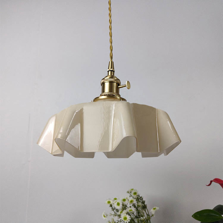 Traditional Japanese Cream Petal Glass Iron Pendant Light for Dining Room