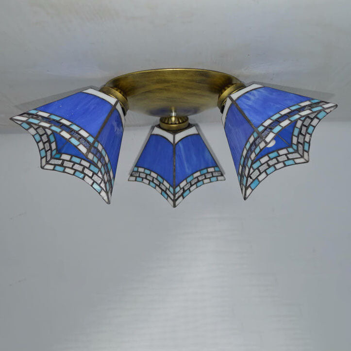 Tiffany Style Stained Glass 3-Light Semi-Flush Mount Light Fixture
