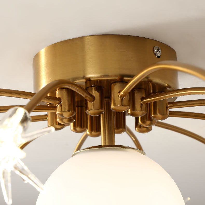 Contemporary Starry Sky 13-Light Semi-Flush Mount Ceiling Light for Bedroom, Iron and Glass Fixture, Modern Moon Design, Elegant Home Lighting