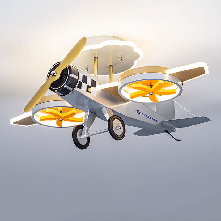 Creative Cartoon Airplane Iron Acrylic LED Kids Semi-Flush Mount Ceiling Light - Children's Room Decor, Playroom Lighting, Airplane-themed Light Fixture, Nursery Ceiling Lamp, Kid's Bedroom Illumination, Airplane Design LED Light, Unique Children's Ceilin