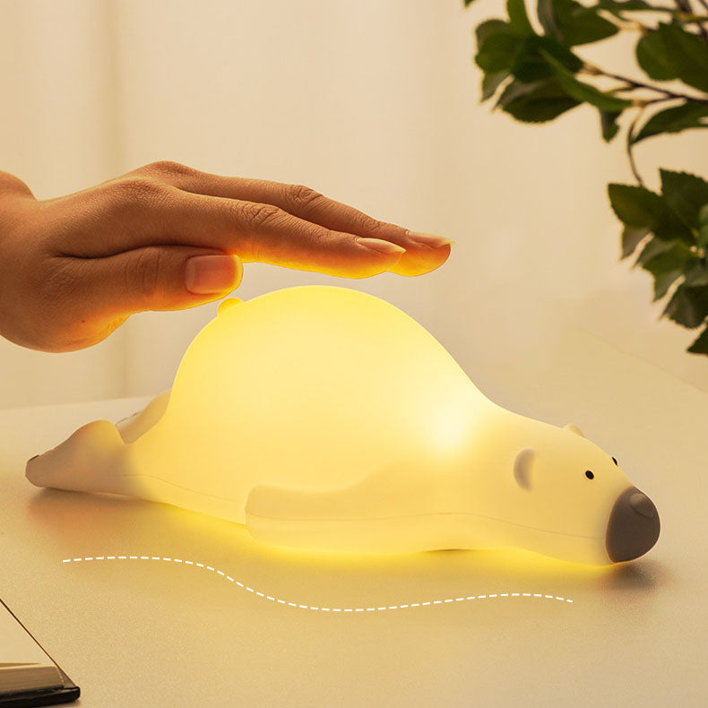 Contemporary Creative Kids Cartoon Lazy Bear Silicone LED Night Light Table Lamp for Bedroom, Soft Glow Nursery Light, Cute Animal Design, Adjustable Brightness, Rechargeable, Perfect Baby Shower Gift, Sleep Aid for Toddler Room, Comforting Nightlight for