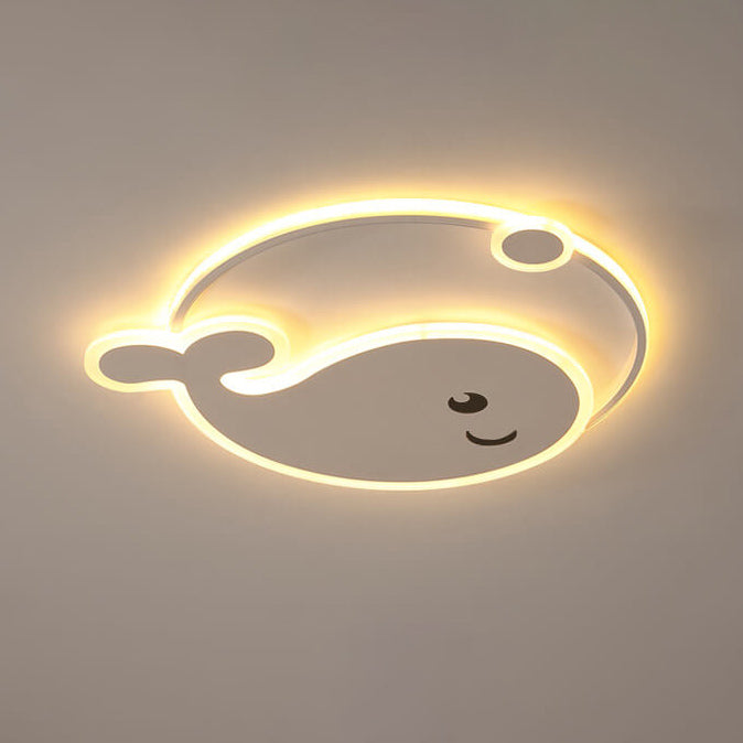 Creative Cartoon Dolphin Moon LED Kids Flush Mount Ceiling Light for Child’s Bedroom, Nursery Lighting, Whale Design Ceiling Fixture, Playful Ocean Theme, Adjustable Brightness, Energy-Efficient, Cute Kids Room Decor, Unique Playroom Lighting, Safe for Ki