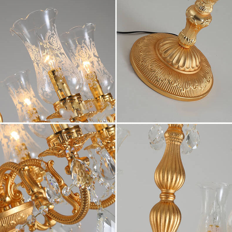 Luxury Golden Crystal Zinc Alloy 7-Light Floor Lamp for Bedroom