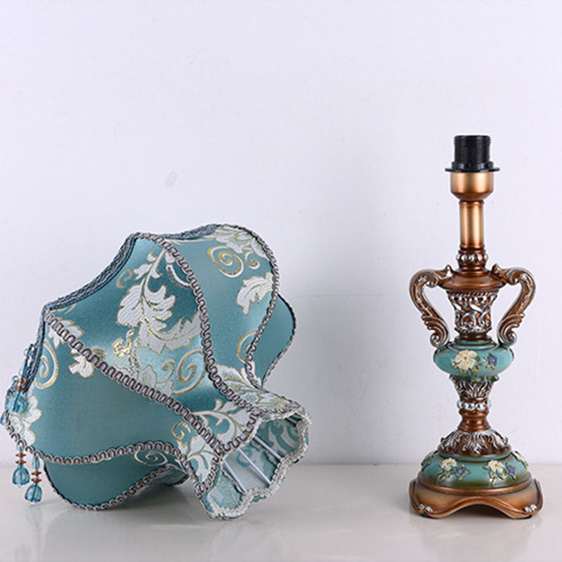 Traditional Blue Fabric Tassel Table Lamp - 1-Light Bedroom Decor