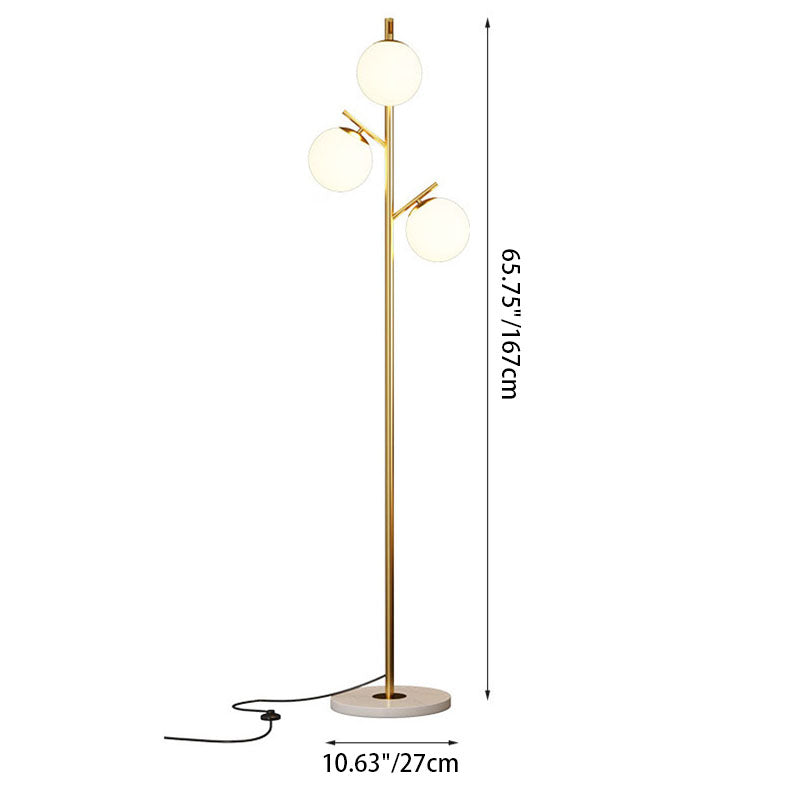 Contemporary Scandinavian Orb Pillar Floor Lamp - 3-Light Metal & Marble Glass for Living Room
