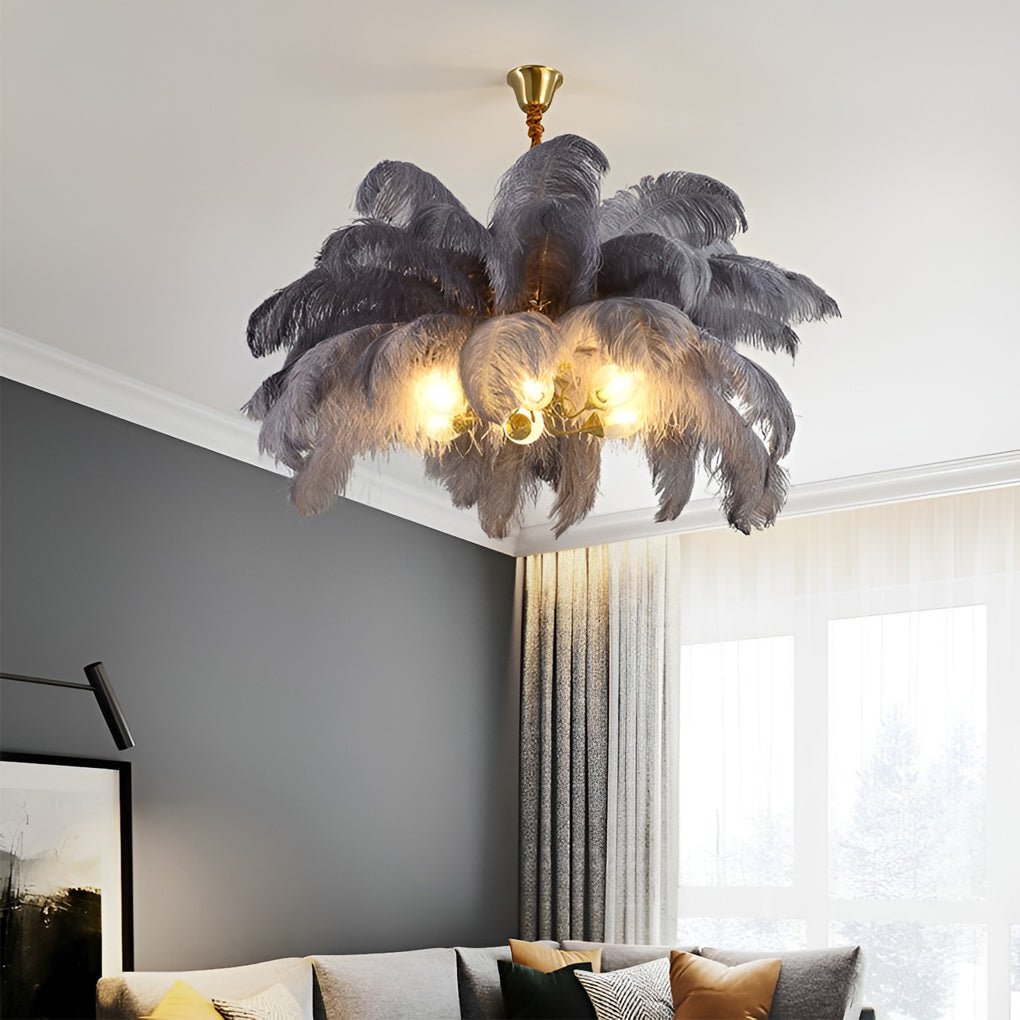Feathers Copper Nordic Chandelier Flush Mount Ceiling Light