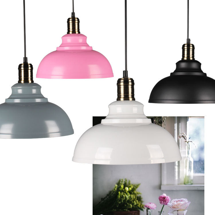 Contemporary Industrial Dome Pendant Light - Round Iron 1-Light Fixture for Living Room