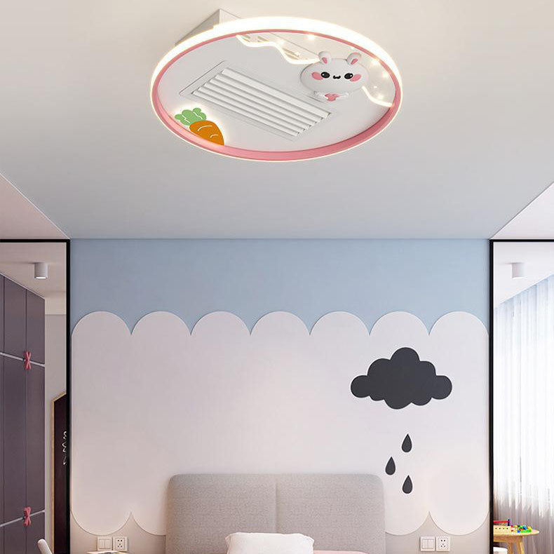 Contemporary Acrylic Astronaut Moon LED Ceiling Fan Light - Kids Bedroom Flush Mount, Invisible Bladeless Design.