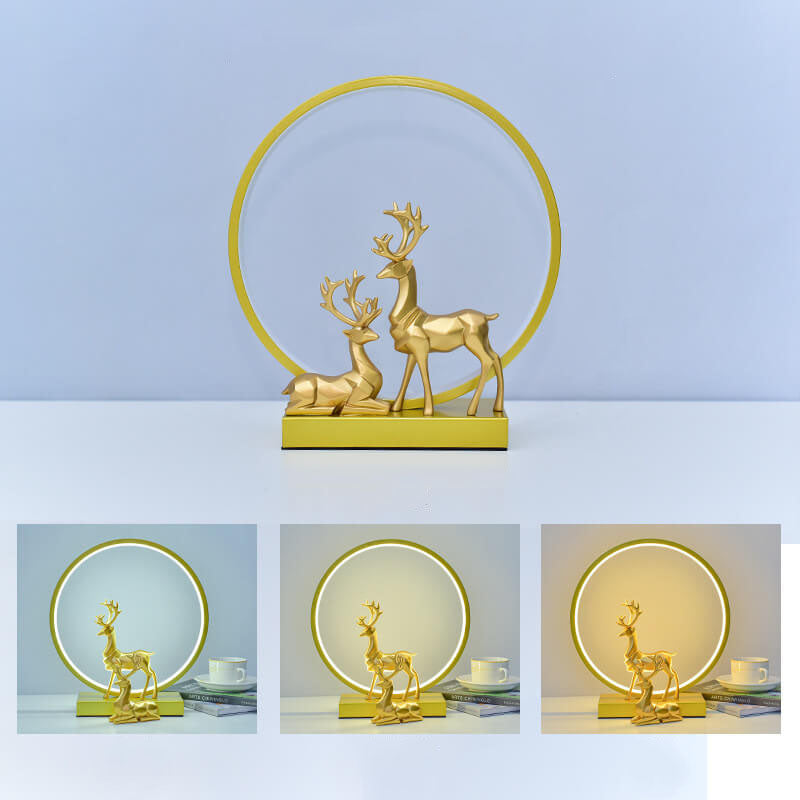 Contemporary Nordic Iron Acrylic Circle Deer LED Night Light - USB Plug-in Table Lamp for Bedroom