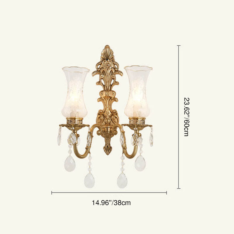 Traditional French Crystal Candelabra Wall Sconce Lamp - Brass 1/2 Light Design