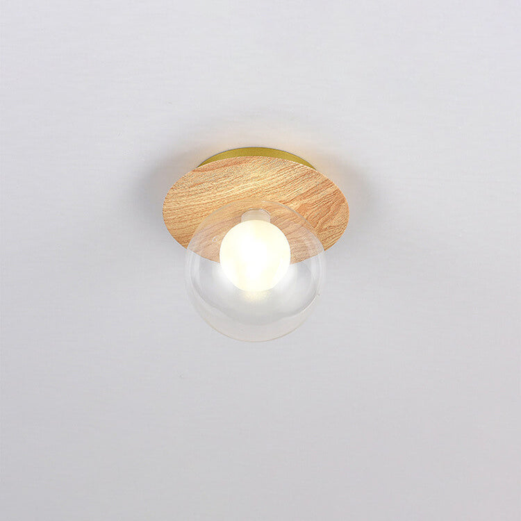 Traditional Japanese Glass Iron Woodgrain Semi-Flush Mount Ceiling Light