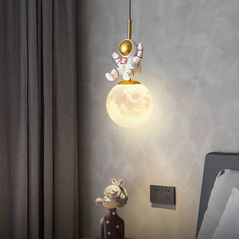 Contemporary Nordic Kids Orb Astronaut Iron Resin 1-Light Pendant Light Bedroom Decor, Space-Themed Lighting, Childrens Ceiling Fixture, Modern Nursery Light, Astronaut Space Decor, Unique Kids Room Lighting, Playful Bedroom Illumination, Decorative Penda