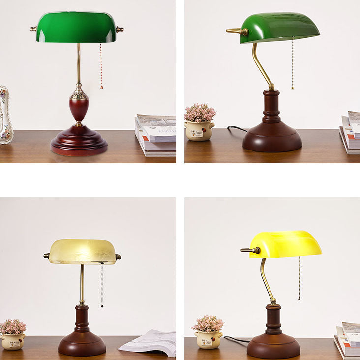 Traditional Vintage Solid Wood Glass Bank Zipper 1-Light Table Lamp