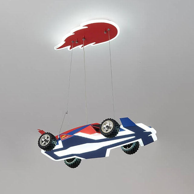 Modern Children's Racing Iron Acrylic LED Pendant Light - Kids Room Decor, Racing Car Pendant, Energy-Efficient Lighting, Adjustable Height, Playroom Illumination, Unique Ceiling Fixture, Creative Bedroom Lighting, Fun Kids Hanging Light, Colorful Nursery