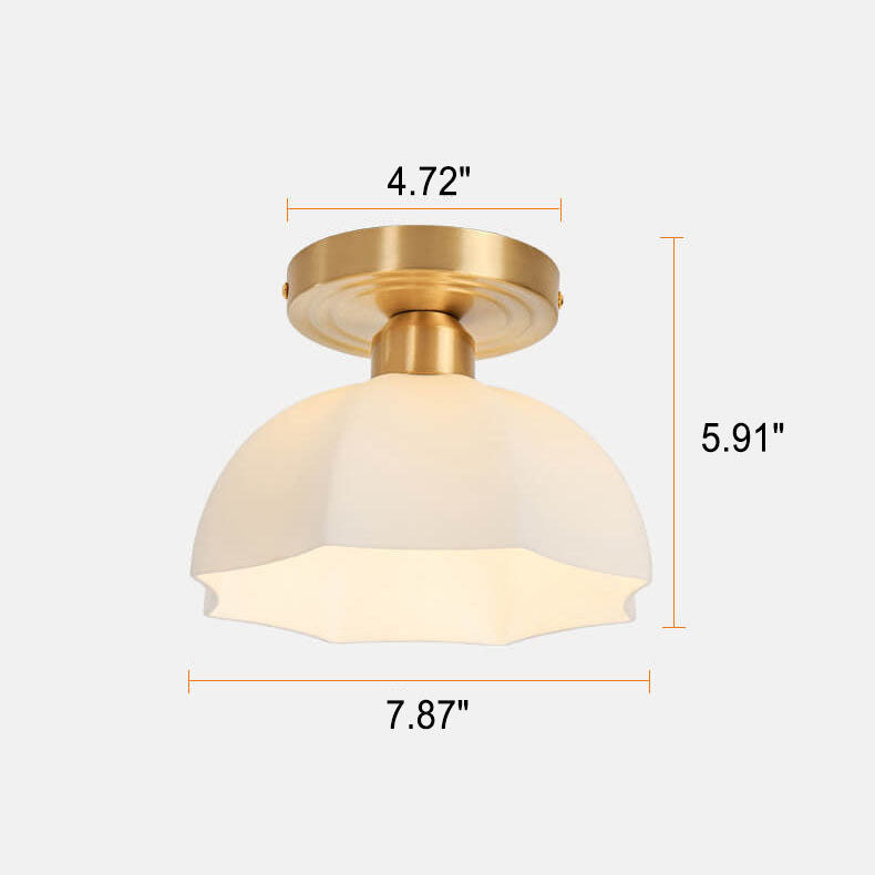 Japanese Vintage Brass Glass Dome Semi-Flush Mount Ceiling Light