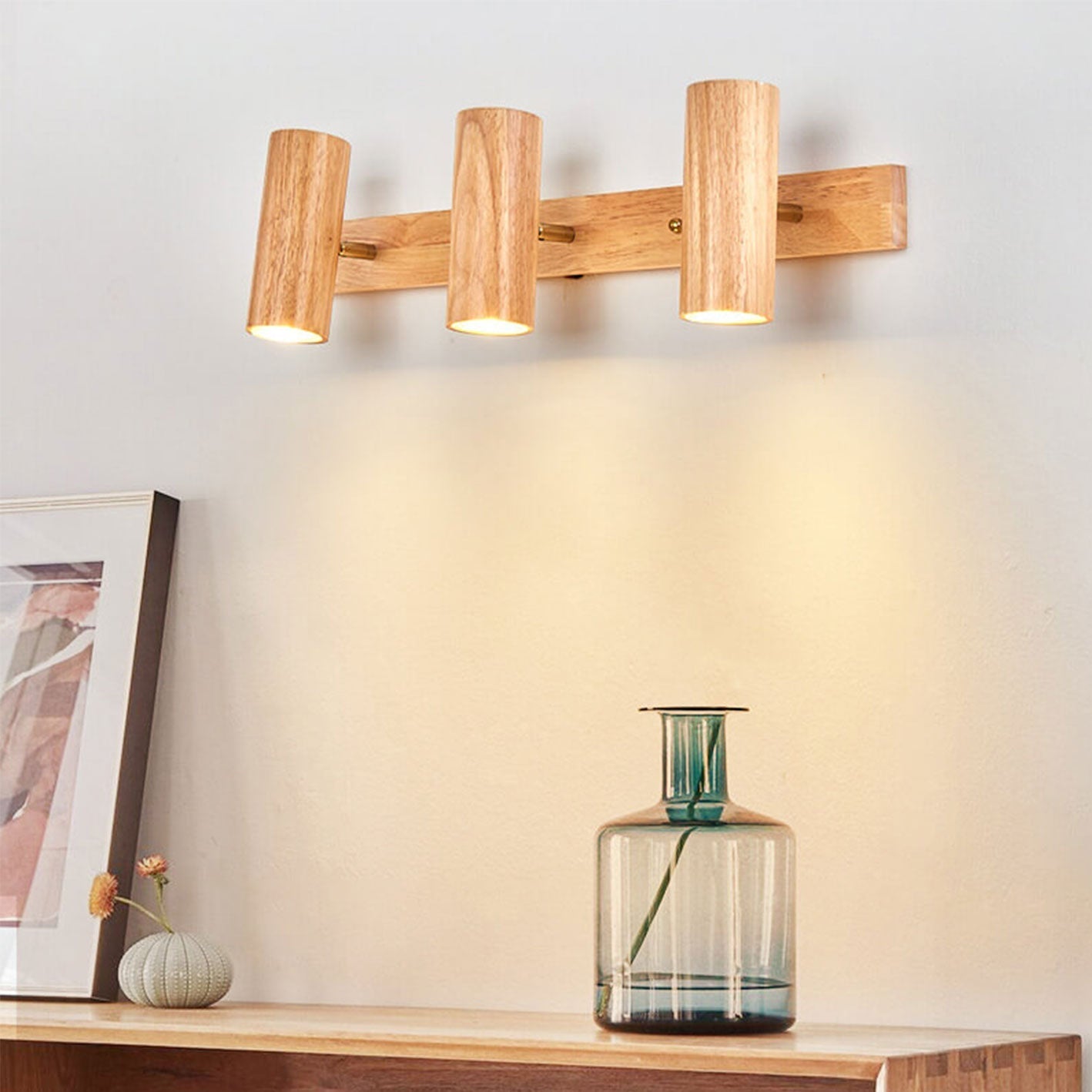 Modern Minimalist Wood Track Spotlight Wall Sconce Lamp - 1/2/3 Light Options