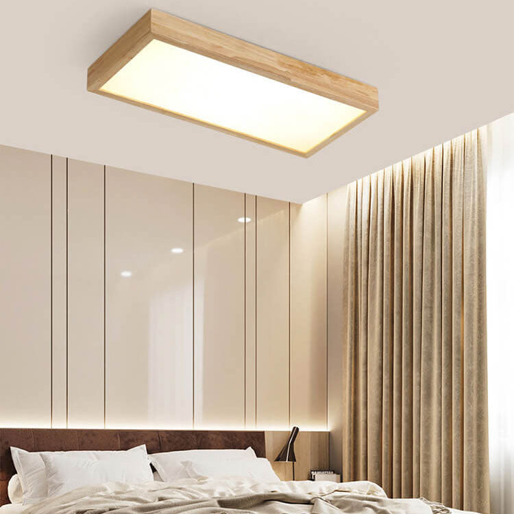 Nordic Japanese Log Wood LED Ceiling Light - Rectangular Flush Mount