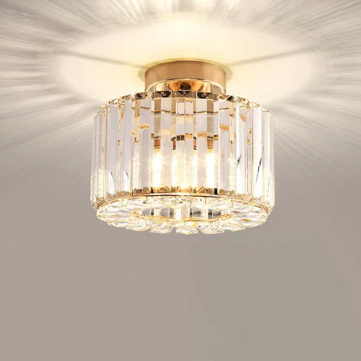 Modern Luxury Crystal Round Square 1-Light Semi-Flush Mount Ceiling Light for Living Room