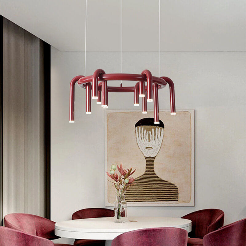 Modern Mid-Century LED Geometric Iron Chandelier for Living Room