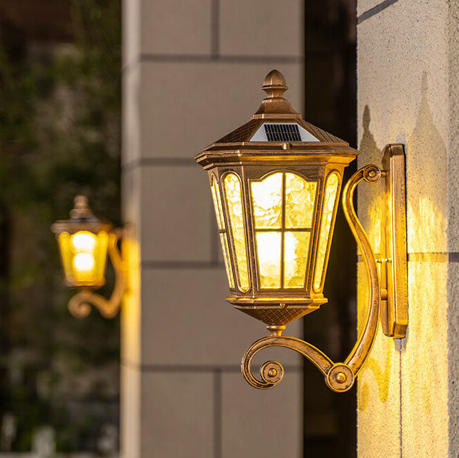 Traditional Solar Outdoor Lantern Wall Sconce - Aluminum Glass Waterproof 1-Light Patio Lamp