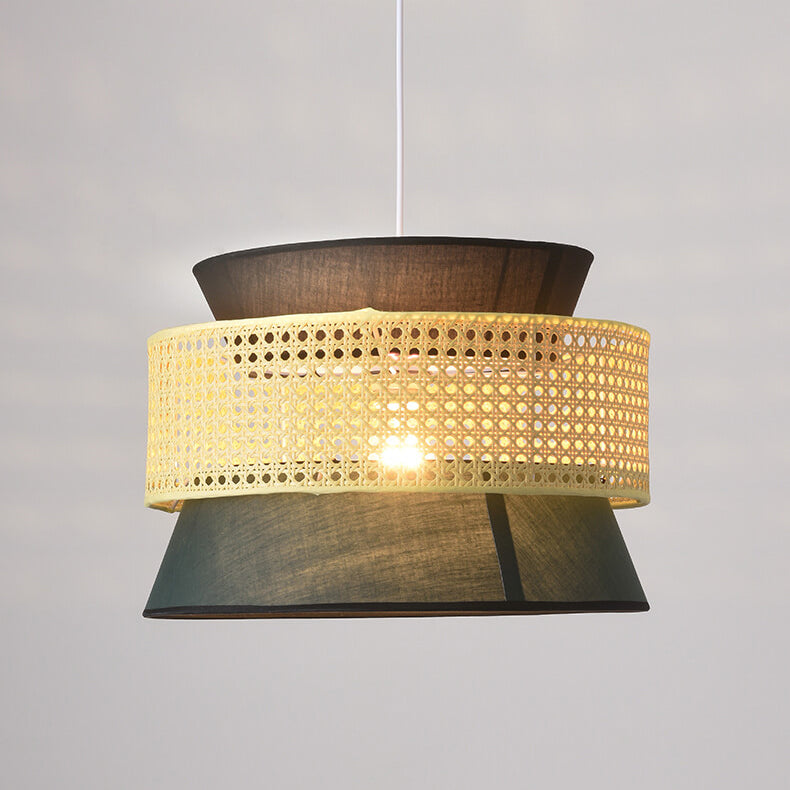 Modern Rattan Japanese Drum Pendant Light - 1-Light Fixture for Home Decor