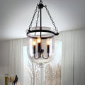 Rustic Round Glass Bucket Iron Candelabra 3-Light Chandelier for Living Room