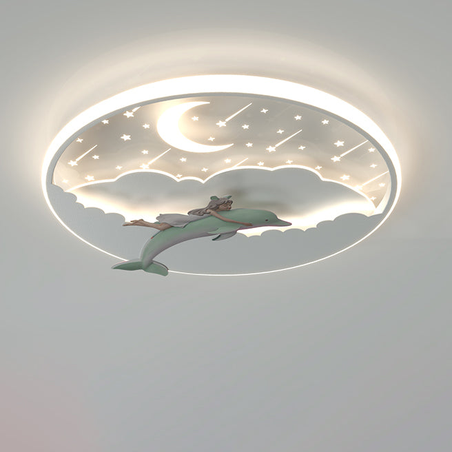 Modern Art Deco Dolphin Round LED Flush Mount Ceiling Light for Living Room