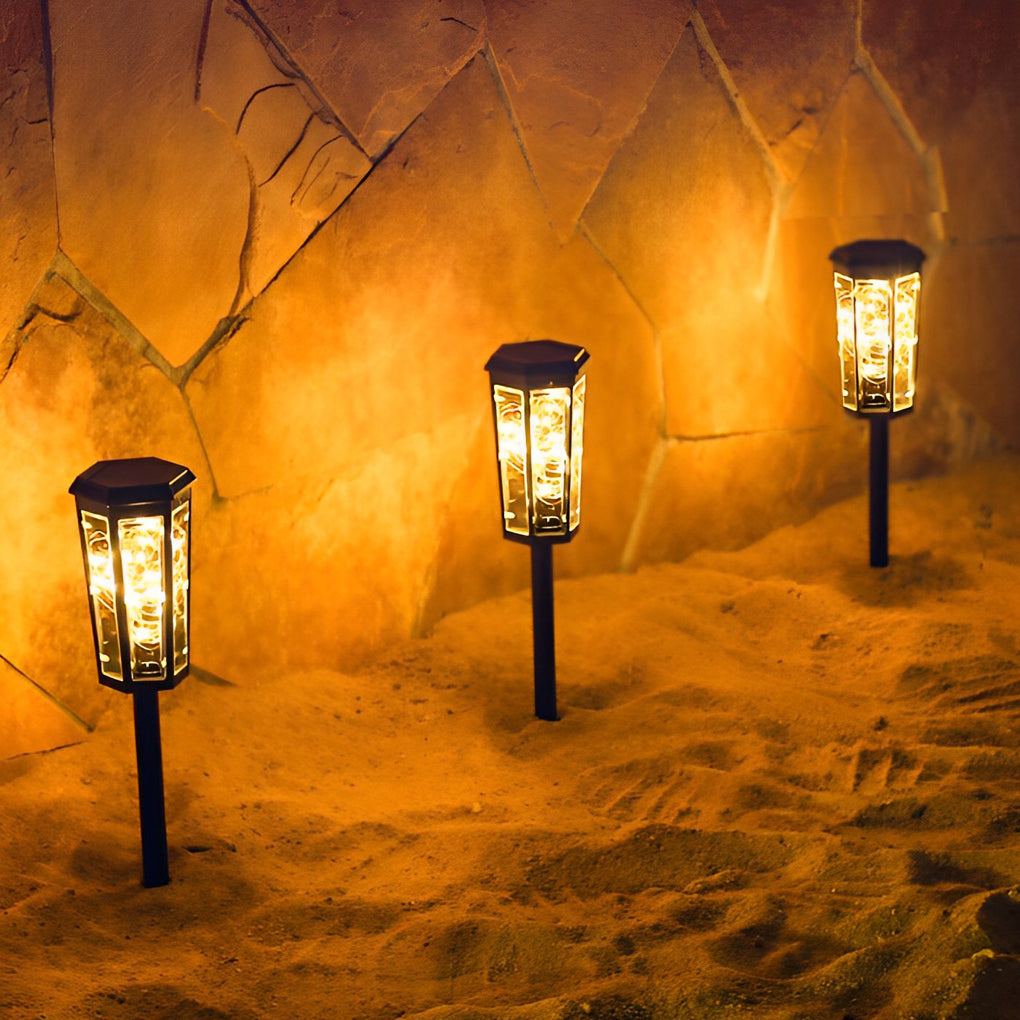 2Pcs Hexagonal Solar LED String Lights with Motion Sensor for Lawn Decoration