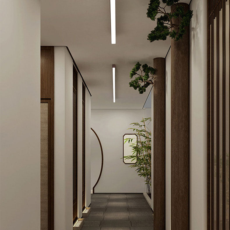 Modern Minimalist LED Flush Mount Ceiling Light - Wood Grain Aluminum Strips Design