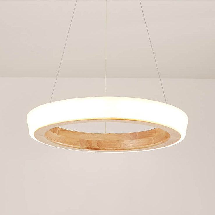 Japanese Simplicity Log Circle Island Light LED Chandelier - Modern Minimalist Lighting Fixture for Kitchen and Dining Rooms, Energy Efficient Design, Adjustable Height, Warm White Illumination