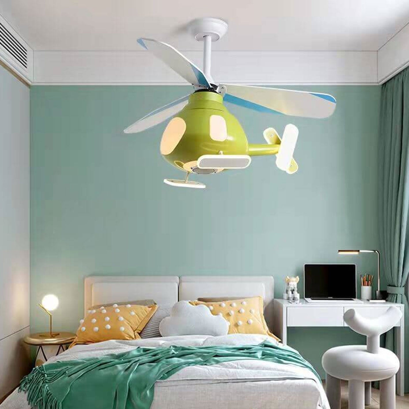 Cartoon Aircraft Ceiling Fan Light with LED Downrods - Unique Home Decor, Kids Room Lighting, Aviation Style Fans, Energy-Efficient Illumination