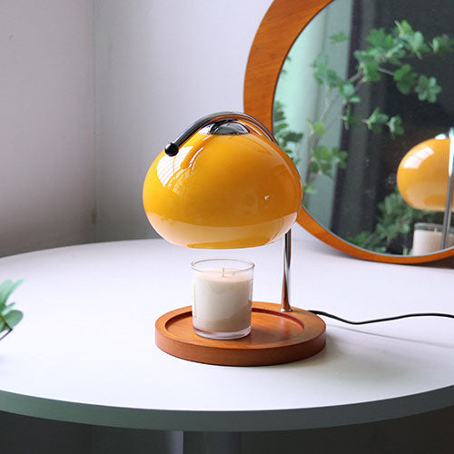 Contemporary Retro Glass Dome Solid Wood Metal Base 1-Light Melting Wax Table Lamp - Vintage Home Lighting, Modern Desk Lamp, Unique Decorative Lamp, Warm LED Night Light, Artisanal Table Lamp for Living Room, Bedroom, Office, Stylish Interior Decor, Cozy
