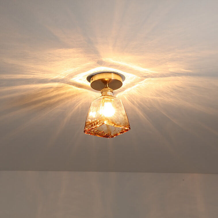 Modern Japanese Amber Glass Flush Mount Light - Multi-Style 1-Light Ceiling Fixture for Home Decor