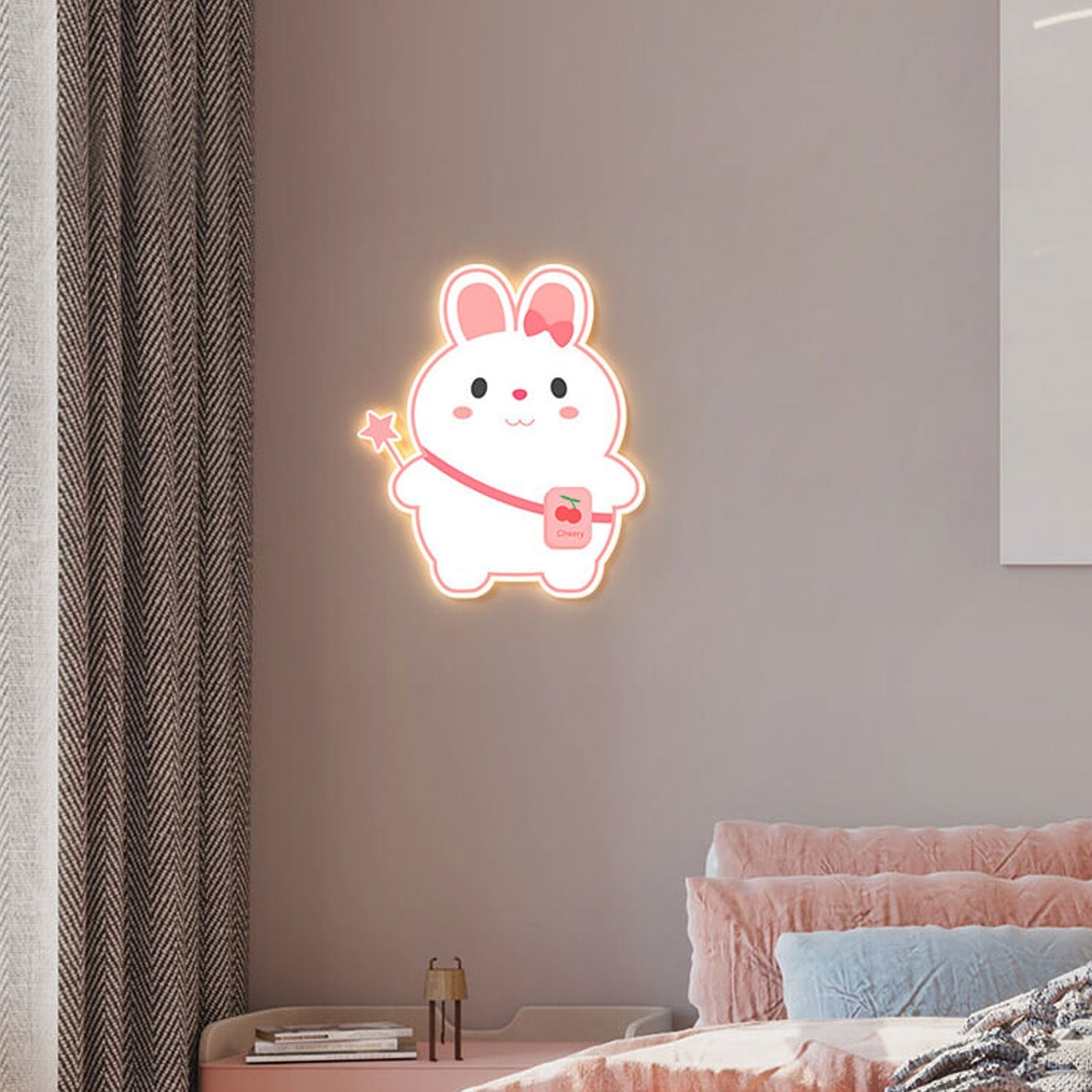 Creative Cartoon Rabbit Unicorn Kids LED Wall Sconce Lamp Night Light for Nursery Bedroom Home Decor Cute Animal Design Battery Operated Soft Glow Accent Light for Children's Room Playroom Wall Decor Gifts for Kids