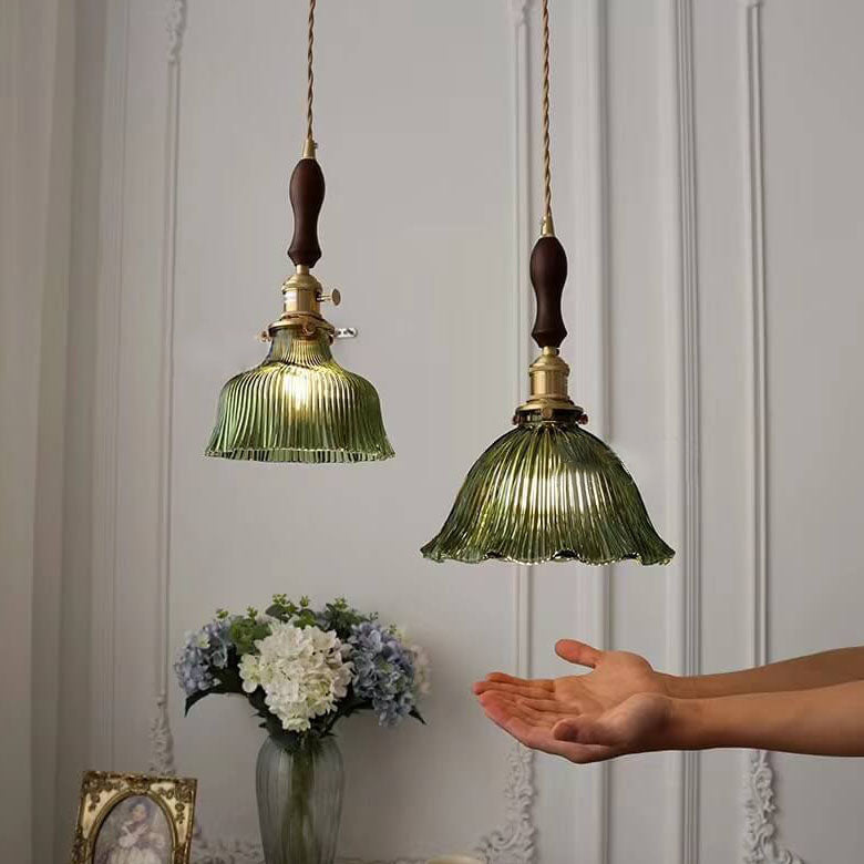 Nordic Minimalist Copper Glass Pendant Light - 1-Light Walnut Flower Design