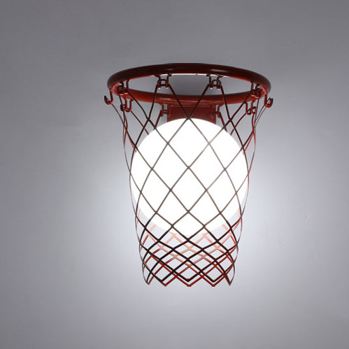 Modern Art Deco Kids Iron Glass Basketball Hoop 1-Light Wall Sconce Lamp Bedroom Lighting Decorative Fixture Adjustable Sports Theme Room Decor Playful Nightlight for Boys Girls Unique Design Fun Basketball Decor Wall Light