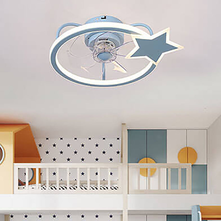 Child-Friendly Star Dolphin LED Ceiling Fan Light - Quiet Flush Mount Design