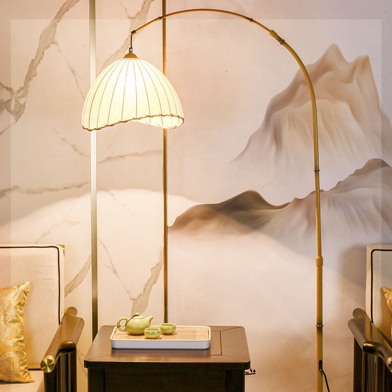 Vintage Fabric Marble Fishing Imitation Bamboo Floor Lamp with Light