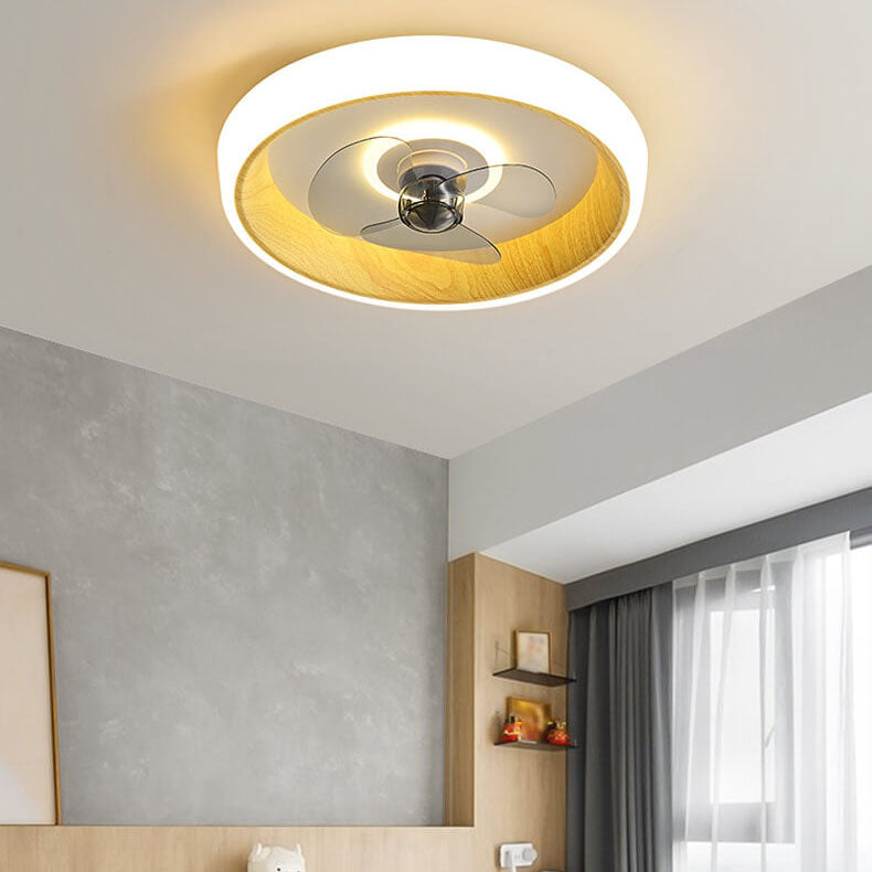 Nordic Minimalist Round Acrylic Wood Grain LED Ceiling Fan Light