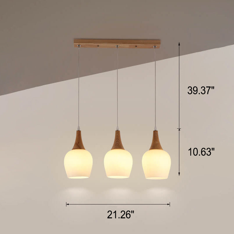 Nordic Solid Wood Glass White Bottle Chandelier 1/3 Light Design